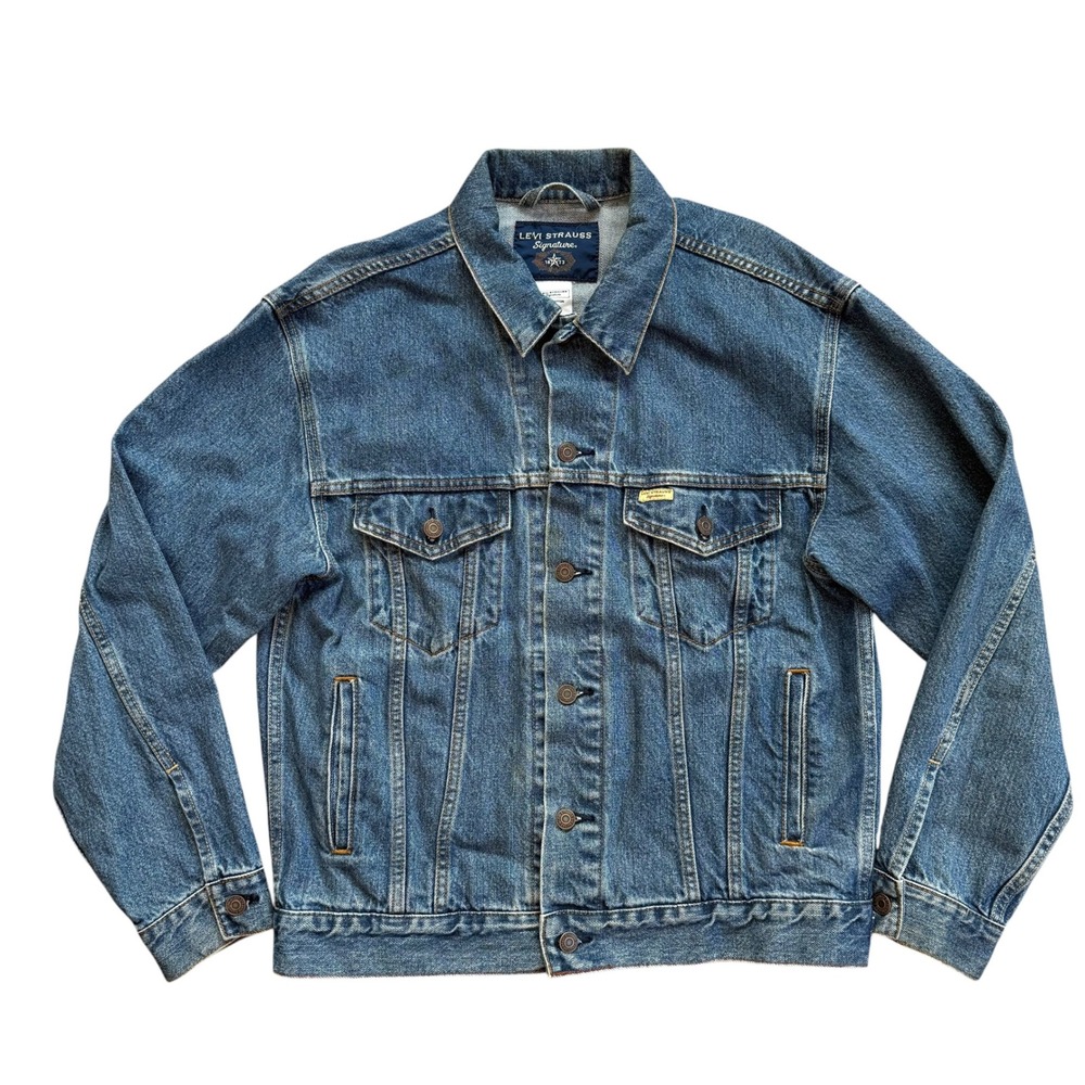 Levi Strauss Signature Mens Denim Trucker Jacket Medium Wash Blue Cotton Size M
